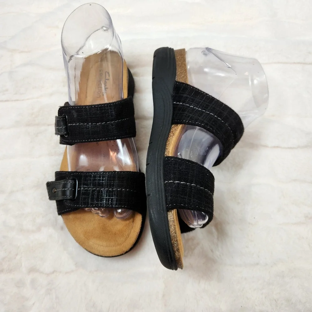 Clarks Collection Womens Mira Tide Black Slide Sandals Sz 8 M  Casual Minimalist